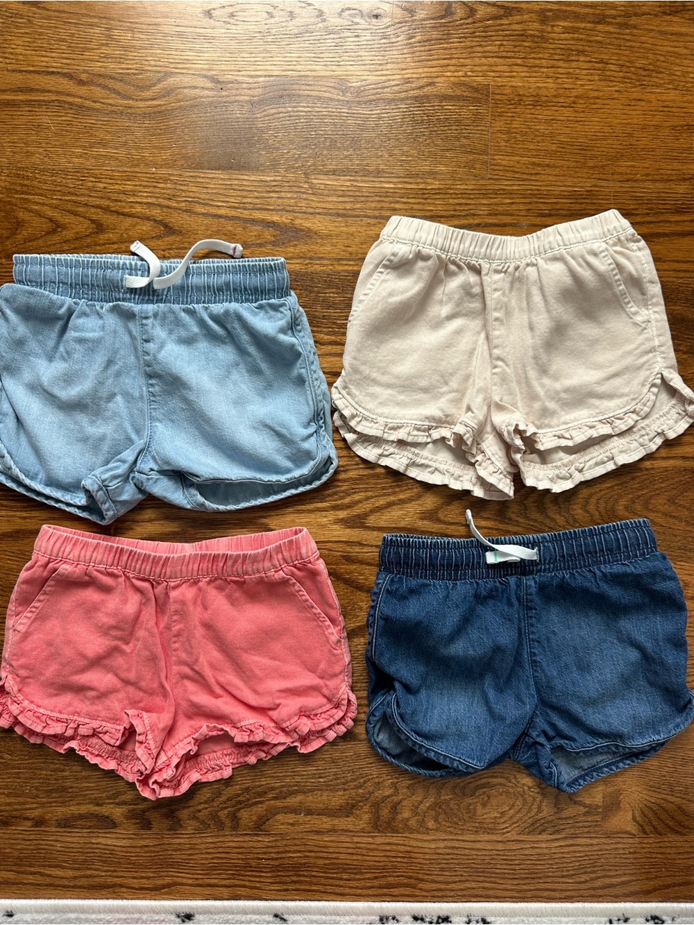 Cat & Jack Girls' Ruffle Hem Shorts - Light Blue, Cream, Coral, Dark Blue